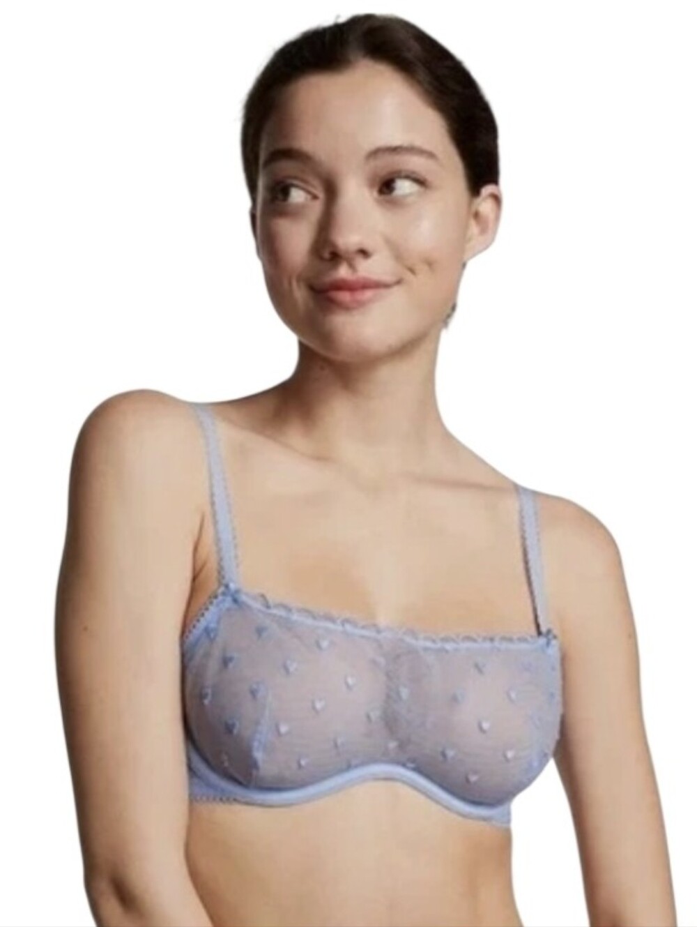 Pink Victoria's Secret Sheer Light Blue Embroidered Balconette Bra
